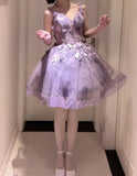 Fashion Homecoming Dress V-neck Tulle Short Party Dress Prom Dress Cocktail Outfits Birthday Party Dress HZ0319
