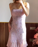 Chic Prom Dress Strapless Beading Evening Dresses Gala Gown Cocktail Outfits HZ0319
