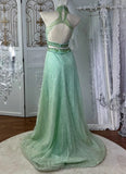 Beauty Prom Dress Crew Neck Beading Evening Dress Backless Gala Gown Cocktail Outfits HZ0319