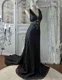 Elegant Prom Dress V-neck Crystal Evening Dress Gala Gown Cocktail Outfits HZ0319