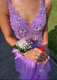 Morden Prom Dress A Line Purple Spaghetti Straps Pleated Tulle Long Gala Gown Evening Dress Party Outfits HZ0319