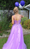 Morden Prom Dress A Line Purple Spaghetti Straps Pleated Tulle Long Gala Gown Evening Dress Party Outfits HZ0319