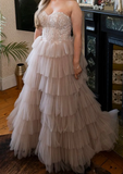 Delicate Prom Dress Sweetheart Pleated Tulle Long Gala Gown Evening Dress Party Outfits HZ0319