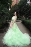 90s Retro Prom Dress Light Green Straps Pleated Tulle Gala Gown Evening Dress Party Outfits HZ0319