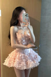 Sweet Homecoming Dress Strapless Butterfly Short Prom Dress Back to School Outfits Birthday Party Dress HZ0319
