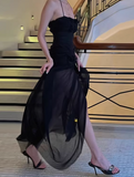 Sexy Prom Dress Black Halter Pleated Tulle Gala Gown Evening Dress Birthday Party Outfits HZ0319