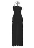 Sexy Prom Dress Black Halter Pleated Tulle Gala Gown Evening Dress Birthday Party Outfits HZ0319