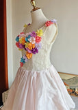 Colorful Homecoming Dress Crew Neck Pleated Floral Short Prom Dress Back to School Outfits Graduation Dress HZ0319