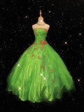 Stunning Ball Gown Green Strapless Pleated Tulle Quinceanera Dress Evening Dress 18th Prom Gown HZ0319