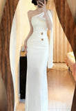 Elegant Prom Dress White One Shoulder Formal Gown Evening Dress Graduation Dress HZ0319