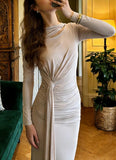 Pretty Prom Dress Crew Neck Pleated Gala Gown Graduation Evening Dress Formal Outfits HZ0319