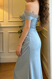 Elegant Prom Dress Light Blue Off Shoulder Pleated Gala Gown Formal Evening Dress Graduation Outfits HZ0319