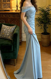 Elegant Prom Dress Light Blue Off Shoulder Pleated Gala Gown Formal Evening Dress Graduation Outfits HZ0319