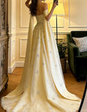 Stunning Prom Dress Light Yellow Off Shoulder Tulle Gala Gown Formal Evening Dress Graduation Outfits HZ0319