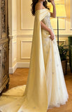 Stunning Prom Dress Light Yellow Off Shoulder Tulle Gala Gown Formal Evening Dress Graduation Outfits HZ0319