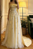 Stunning Prom Dress Light Yellow Off Shoulder Tulle Gala Gown Formal Evening Dress Graduation Outfits HZ0319