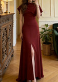 Pretty Prom Dress A Line Wine Red Slit Gala Gown Formal Outfits Evening Dress Graduation Dress HZ0319