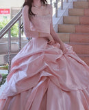 Pretty Ball Gown Light Pink Strapless Beading Pleated Evening Dress Quinceanera Dress 18th Birthday Prom Gown HZ0319