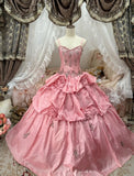 Charming Ball Gown Pink Spaghetti Straps Pleated Evening Dress Quinceanera Dress 18th Birthday Prom Gown HZ0319