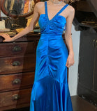 Stunning Prom Dress Royal Blue V-neck Pleated Mermaid Gala Gown Formal Evening Dress 18th Birthday Party Dress HZ0319