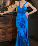 Stunning Prom Dress Royal Blue V-neck Pleated Mermaid Gala Gown Formal Evening Dress 18th Birthday Party Dress HZ0319