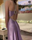 Elegant Purple Beading A-Line Long Formal Party Dress Birthday Dress HZ0319