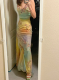 Colorful Straps Appliques Tulle Mermaid Long Party Dress Retro Evening Dress, HZ0319