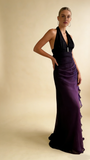 Dark Blue Halter Sheath Chiffon Long Party Dress Vintage Evening Dress, HZ0319