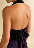 Dark Blue Halter Sheath Chiffon Long Party Dress Vintage Evening Dress, HZ0319