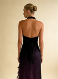 Dark Blue Halter Sheath Chiffon Long Party Dress Vintage Evening Dress, HZ0319