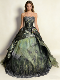 Green Strapless A-Line Satin Lace Long Evening Dress Birthday Ball Gown, HZ0319