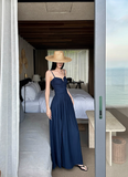 Beach Vacation Spaghetti Straps Backless Lace-up Pleated Long Dress High - Slit Skirt Dress Women Summer Dress HZ0319