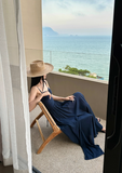 Beach Vacation Spaghetti Straps Backless Lace-up Pleated Long Dress High - Slit Skirt Dress Women Summer Dress HZ0319
