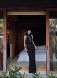 Black Lace High Collar Sheath Mermaid Women Date Dress Summer Long Dress HZ0319
