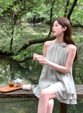 Beauty Halter Pleated Rose Ruffle Short Casual Skirt Summer Women Vacation Dress HZ0319