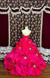 Beauty Strapless Crystal Flower Ball Gown Evening Dress Prom Dress Graduation Dress HZ0319