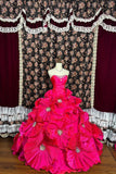 Beauty Strapless Crystal Flower Ball Gown Evening Dress Prom Dress Graduation Dress HZ0319