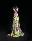 Beauty Spaghetti Straps Print Floral Backless Mermaid Prom Dress Evening Dress HZ0319
