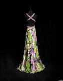 Beauty Spaghetti Straps Print Floral Backless Mermaid Prom Dress Evening Dress HZ0319