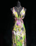 Beauty Spaghetti Straps Print Floral Backless Mermaid Prom Dress Evening Dress HZ0319