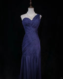Beauty Asymmetrical Shoulder Pleated Backless Prom Dress Evening Dress Party Dress HZ0319