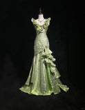 Beauty Ruffle Sequins Pleated Floor Length Prom Dress Evening Dress Gala Dress HZ0319