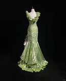 Beauty Ruffle Sequins Pleated Floor Length Prom Dress Evening Dress Gala Dress HZ0319