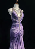 Elegant Halter Crystal Backless Pleated Prom Dress Evening Dress Gala Dress HZ0319