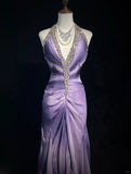 Elegant Halter Crystal Backless Pleated Prom Dress Evening Dress Gala Dress HZ0319