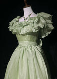 Sweet Square Neckline Ruffle Pleated with Bowknot Prom Dress Evening Dress Gala Dress HZ0319