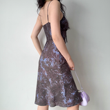 Sexy Spaghetti Straps Lace-up Print Short Date Skirt Women Teenage Girl Summer Vacation Dress HZ0319