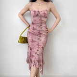 Beauty Spaghetti Straps Asymmetrical Hem Print Butterfly Skirt Women Teenage Girl Summer Date Dress Vacation Dress HZ0319