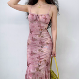 Beauty Spaghetti Straps Asymmetrical Hem Print Butterfly Skirt Women Teenage Girl Summer Date Dress Vacation Dress HZ0319