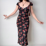 Vacation Print Rose Fitted Skirt Women Teenage Girl Summer Date Dress Seaside Dress HZ0319
